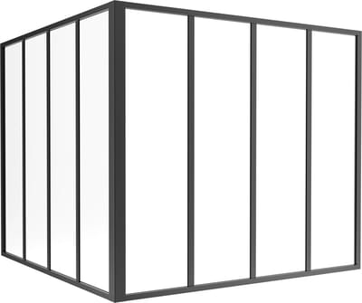 Vente-unique Glazen hoekbinnenraam van gepoedercoat aluminium - L120 x L120 x H105 - Zwart - BAYVIEW