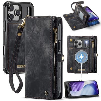 CaseMe Hoesje - Geschikt voor iPhone 17 Pro Hoesje - CaseMe 008 2-in-1 Book Case & Back Cover met Portemonnee - Zwart