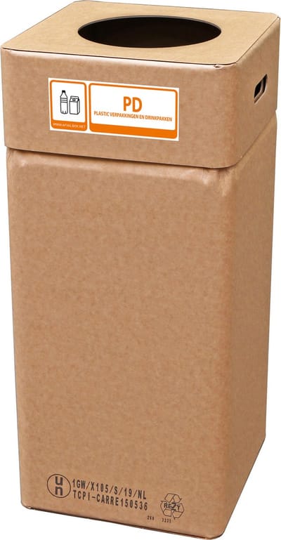 Afvalbak karton, Afvalbox Plastic verp. & Drinkpakken (hoog 60 cm herbruikbaar)