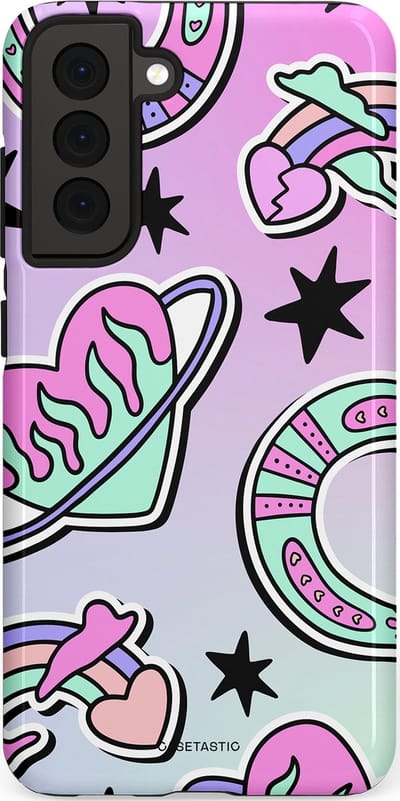 Casetastic Hoesje Geschikt voor Samsung S21 FE - Stijlvolle Beschermende Duo-layer Case - Paarse Droomwereld