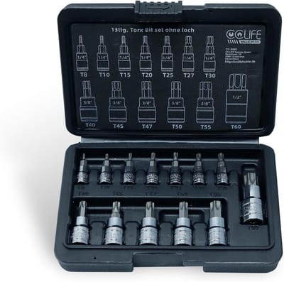 Torx Bit Set - Bitdoppen Set - Klus Klussen - S2 Staal Bits - T8-T60 13 Delig - Zilverkleurig