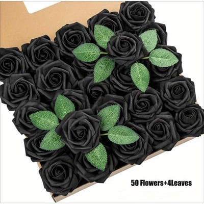 Een boeket van 54 stuks nep rozen, bestaande uit 50 rozen en 4 bladeren - perfect voor doe-het-zelf bruidsboeketten, tafelstukken, huisdecoratie, bruiloften, feesten zwart