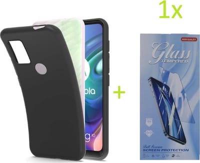 hoesje Geschikt voor: Motorola Moto G10 / G20 / G30 TPU Silicone rubberen + 1 stuk Tempered screenprotector - zwart
