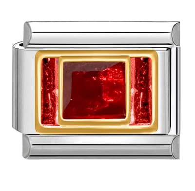Quiges - Schakel - Bedel - 9mm - charms - Rood steen - Geschikt voor - armband - Schakelarmband - italy bedels armband