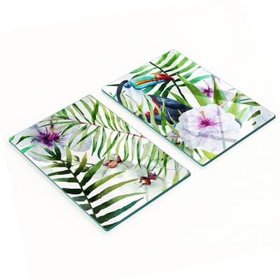 Decoratieve snijplanken van gehard glas met tropische toekanmotief, 2x40x52 cm