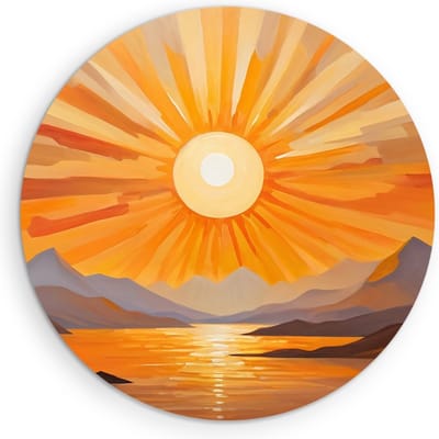 Saammp Muurcirkel Hout - Abstracte zon - Natuur - Landschap - Ø 90 - Wandcirkel - Wanddecoratie Cirkel - Muurdecoratie Woonkamer - Slaapkamer decoratie - Rond Schilderij