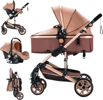 3-in-1 Kinderwagen met Omkeerbare Dubbele Schuifmodus en Comfortabel Babybadje