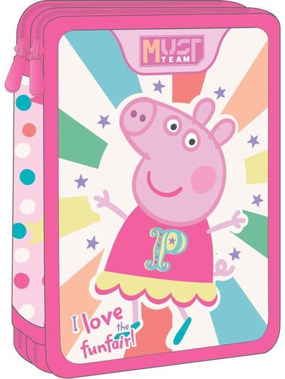 Peppa Pig dubbele etui “I Love Funfair” – Must Team – volledig gevuld – 15 × 21 × 5 cm
