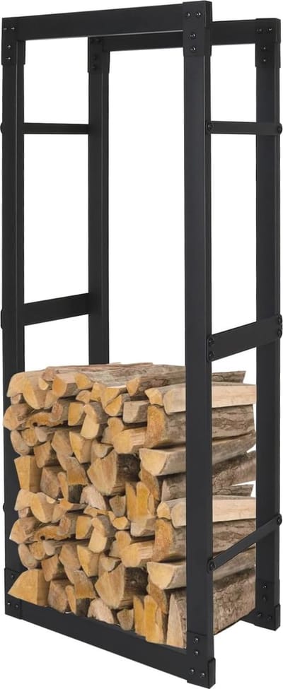 Stabiele brandhouthouder van staal voor binnen en buiten – 25 x 60 x 150 cm