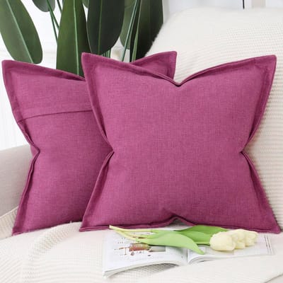 Set van 2 Linnen Kussenslopen met Brede Rand - Zachte Decoratieve Kussenhoezen voor Sofa en Slaapkamer 60x60 cm Fuchsia