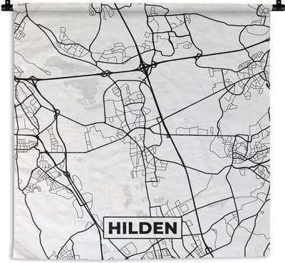 Wandkleed - Wanddoek - Plattegrond - Hilden - Kaart - Stadskaart - 180x180 cm - Wandtapijt