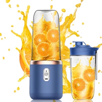 Draagbare blender - smoothie blender to go voor shakes en vers fruit - 500 ml, USB oplaadbaar - blauw - 19,5 x 8,5 x 8,5 cm - ABS voor thuis, werk en onderweg