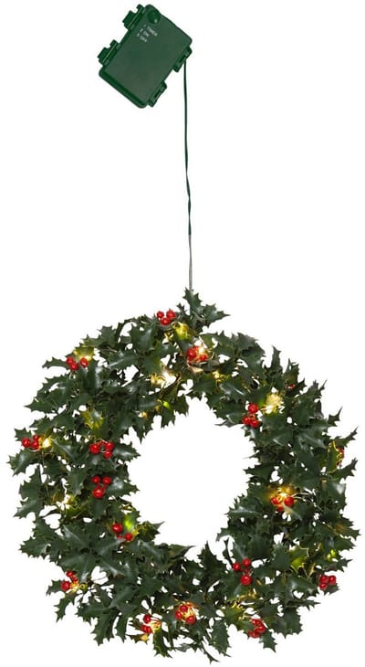 Star Trading LED dennenkrans 'Holly', kunsthulst met besjes, batterijen + timer, groen-rood, Ø 30cm