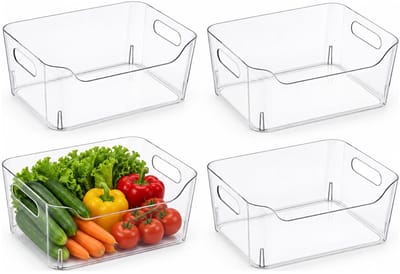 Excellent houseware Koelkast/keuken organizer mand/bak - 4x - transparant - kunststof - L30 x B21 x H13 cm - groente lade - 7 liter