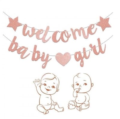 Dailygoods- Babybanner Welkom - Babyshower Decoratie - Genderdecoratie - Kinderverjaardagsdecoratie - Karton - Blauw/Roze - 1 stuk - Feestbanner