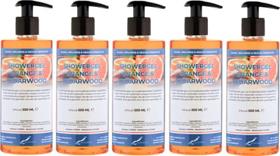 Douchegel Sweet Orange & Cedarwood 500 ml - set van 5 stuks - met gratis pomp - Showergel