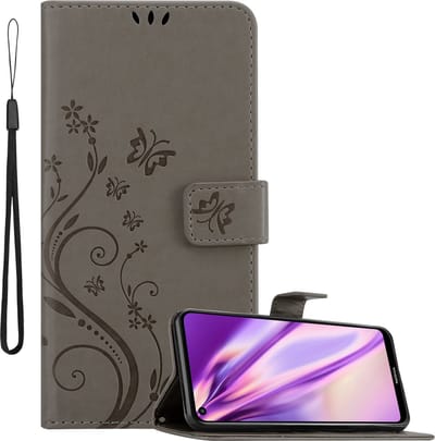 Cadorabo Hoesje geschikt voor Nokia 5.4 in BLOEMEN GRIJS - Beschermhoes in bloemmotief met magnetische sluiting, standfunctie en kaartsleuven Book Case Cover Etui