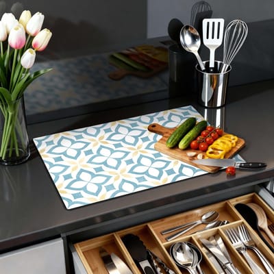 KitchenArt - Deep Floral Cross - Inductie Beschermer - 70x52 cm - Kookplaat Beschermer - Luxe Afdekplaat Inductieplaat - Anti-slip & Oprolbaar - Beschermmat Inductiekookplaat