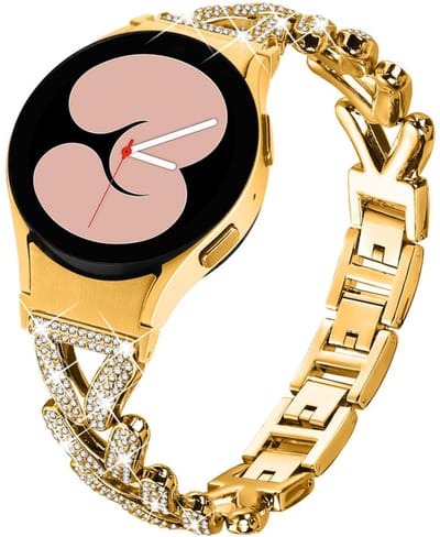 RVS glitter bandje - geschikt voor Samsung Galaxy Watch 7 (40 & 44mm) / Watch 6 (Classic) / Watch 5 (Pro) / Watch 4 (Classic) / Watch FE - stalen band met druksluiting - goud