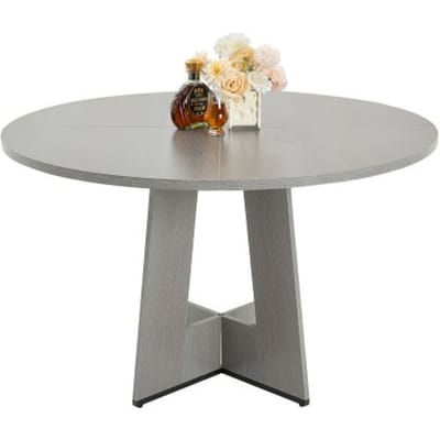 VEVOR Ronde eettafel, houten keukentafel (120 cm / 90,72 kg draagvermogen) voor 4-6 personen, rustieke boerderijkantoortafels met dikke houten poten, voor thuiskeuken en woonkamer, grijs (alleen tafel)