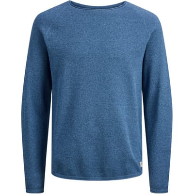 JACK & JONES Hill knit crew neck slim fit - heren pullover katoen met O-hals - lichtblauw melange