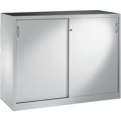 C + P gereedschapskast met schuifdeuren Acurado, B 1600 x D 600 x H 1200 mm, draagvermogen per legplank 70 kg, staal, lichtgrijs