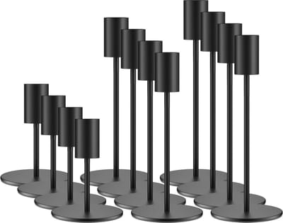 Set van 12 zwarte metalen kandelaars voor tafeldecoratie en feesten