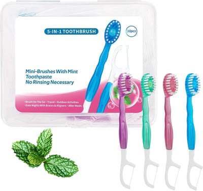 Mini Tandenborstel Set - Reis Tandenborstel - Mondhygiëne Onderhoud - 5-in-1 Functie - 10 Stuks - Gemengde Kleuren