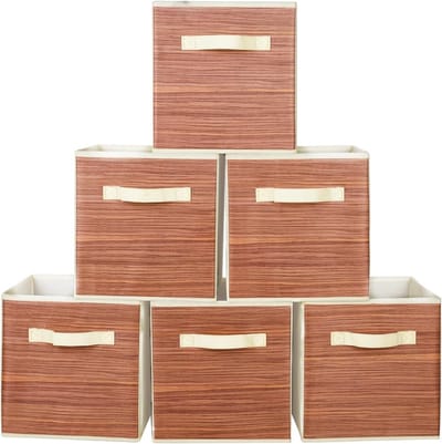 Opbergdozen voor Kasten en Speelgoed, Vouwbare Stoffen Opbergdozen en Lades, Set van 6 (Licht Houtnerf) - Ideaal voor Organisatie en Ruimtebesparing