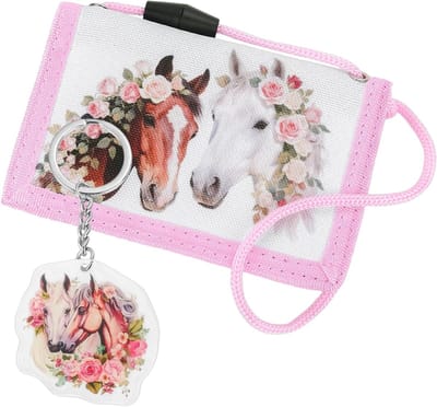 Meisjes Borsttas met Drievoudige Vouw, Paardenpatroon Hangtas voor Kinderen, Ideaal voor Geld en Bankkaarten