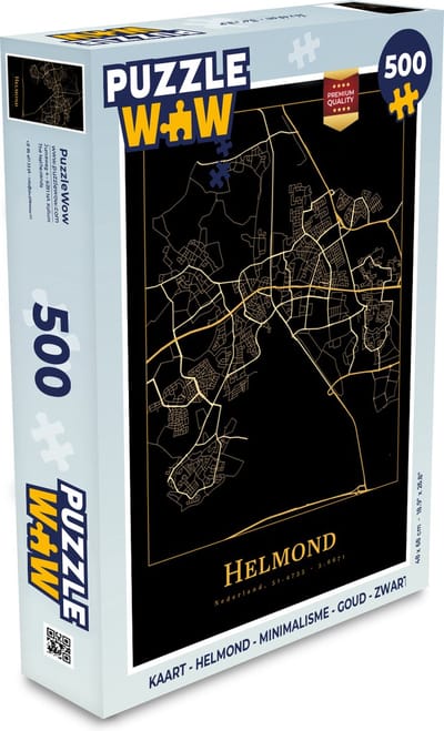 Puzzel Kaart - Helmond - Minimalisme - Goud - Zwart - Legpuzzel - Puzzel 500 stukjes