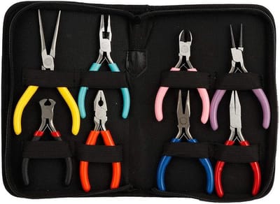 Mini staal tangenset voor sieraden maken - 8-delige set met lange, ronde en platte neus tangen voor knutselen en hobbywerk