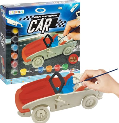 Grafix Auto Constructiespeelgoed - Houten bouwpakket | Inclusief verf | Knutselpakket voor kinderen | Houten voertuigen bouwen