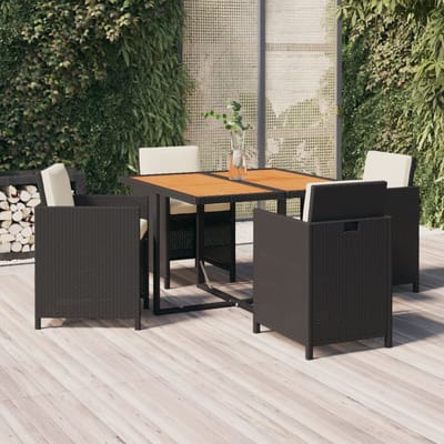 vidaXL - 5-delige - Tuinset - met - kussens - poly - rattan - zwart
