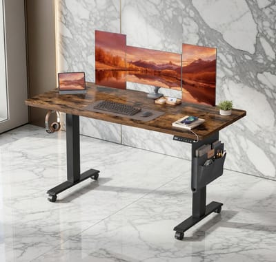 Elektrisch In Hoogte Verstelbaar Bureau 140x60 cm – Ergonomisch Staand Bureau met Geheugenfunctie, Vintage Bruin – House&Garden
