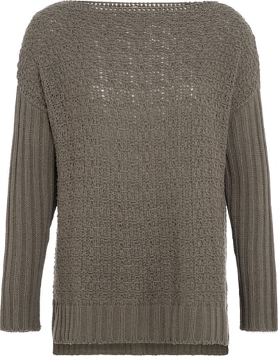 Knit Factory Emily Gebreide Dames Trui - Dames pullover gemaakt van Wol - Damestrui voor in de winter - Wintertrui - Lange mouw - Boothals - Cappuccino - Bruin - 36/38