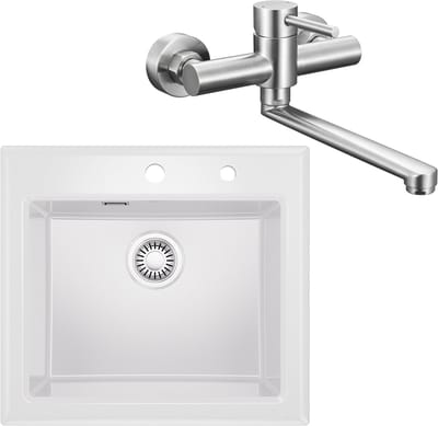 CECIPA Max Spoelbak Met Kraangat 55x50CM - Keramische Spoelbak Keuken - Spoelbakken Keuken Met Keukenkraan Met Uittrekbare Uitloop - Wasbak Keuken - Wit
