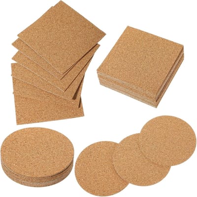 Set van 20 Hechtingskurk Coasters, 10 cm Vierkant en Rond, 2 mm Dikte, Bruin, Warmtebestendig en Duurzaam voor Theekopjes, Koffiekopjes en Cocktails glazen