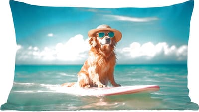 Sierkussens - Kussentjes Woonkamer - 60x40 cm - Zeewater - Hond - Golden retriever - Zonnebril