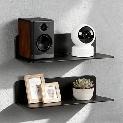 Set van 2 Muurplanken zonder Boren, Mini Acryl Plank voor Slaapkamer en Woonkamer, Inclusief 8 Dubbelzijdige Plakfilms, 22.8 × 8.8 × 6 cm, Ruimtebesparend en Decoratief