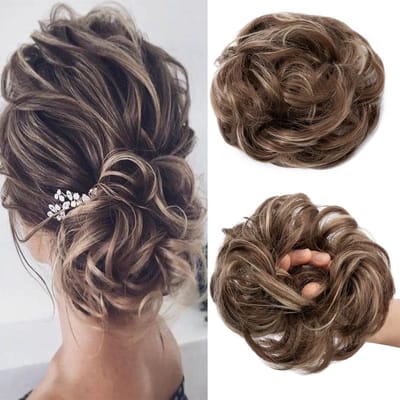 Dailygoods- Haarelastiek - Goudbruin/Natuurlijk Blond - Hittebestendige Vezels - Scrunchie - Opgestoken Kapsels - Volumineus Haar - Haaraccessoire