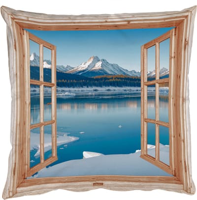 Sierkussens - Kussentjes Woonkamer - 50x50 cm - Doorkijk - Landschap - Winter - Meer - Bergen - Uitzicht