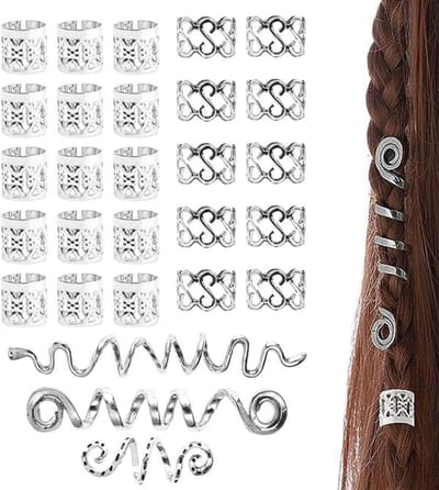 Dreadlocks Sieraden Set - Haarspiralen Clips - Unieke Kapsels Maken - Verstelbare Metalen Manchetten - 28 Stuks - Zilver