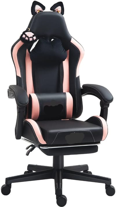 Gaming Stoel - met Voetsteun - Bureaustoel - Ergonomische - Verstelbare - 135° Kantelbaar - Duurzame materialen - Uniek Design - 120 kg Draagvermogen - Zwart