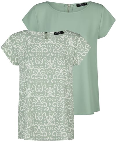 DENIMFY Dames T-Shirt DFAda 2 Pack bequem Groen Ronde Hals Volwassenen Blousetop van Stretchmateriaal