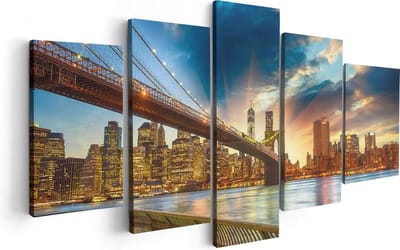 Artaza Canvas Schilderij Vijfluik New York Brooklyn Brug  - 100x50 - Foto Op Canvas - Canvas Print
