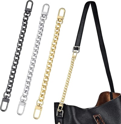 Pack van 3 Kettingriemen 19 cm voor Handtassen, Clutches en Schoudertassen met Metalen Gespen, Zwart