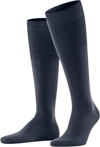 FALKE Airport lang eenkleurig wol katoen kniekousen heren blauw - maat 39-40