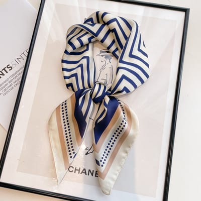 Dames Sjaal - Sjaals - Stola - Vierkante doek - Elegant Stijlvol Dames haar sjaal - Satijn zijde - Hals sjaaltje - Sjaaltje Satijn - Neksjaaltje - Omslagdoek Modesjaals - Neksjaal - Klein Sjaaltje -Blauwe strepen-70*70CM