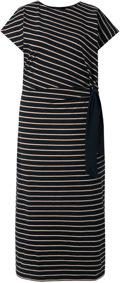 Ulla Popken - Dames - Maxi-jurk strepen slim ronde hals korte mouw - Zwart - Maat 58+